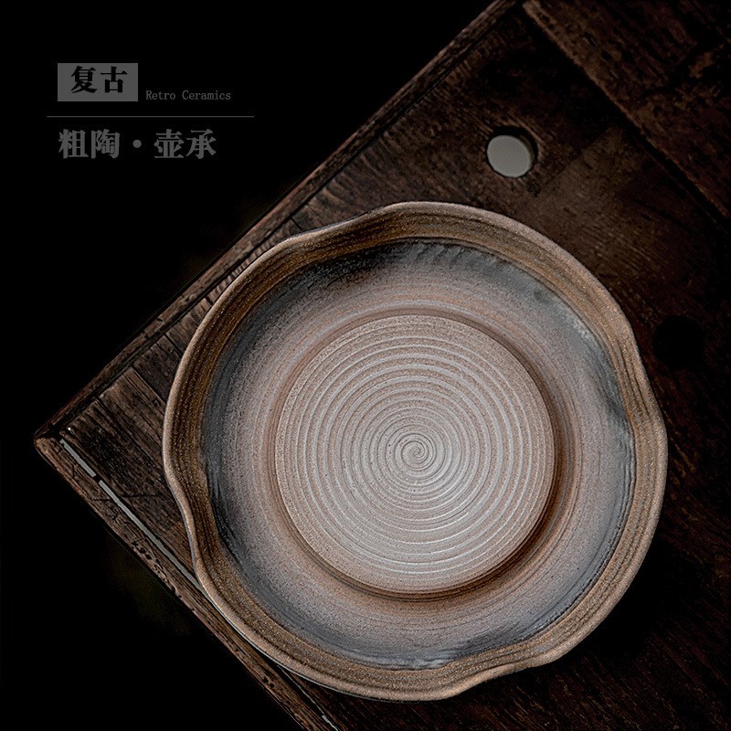 中式复古陶瓷壶承粗陶干泡台仿柴烧茶壶垫功夫茶道配件小号瓷茶盘