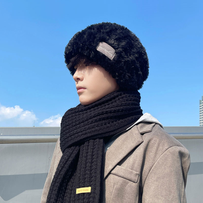 帽子男款秋冬加厚毛绒帽毛茸茸针织帽男大头围保暖护W耳帽冷帽潮