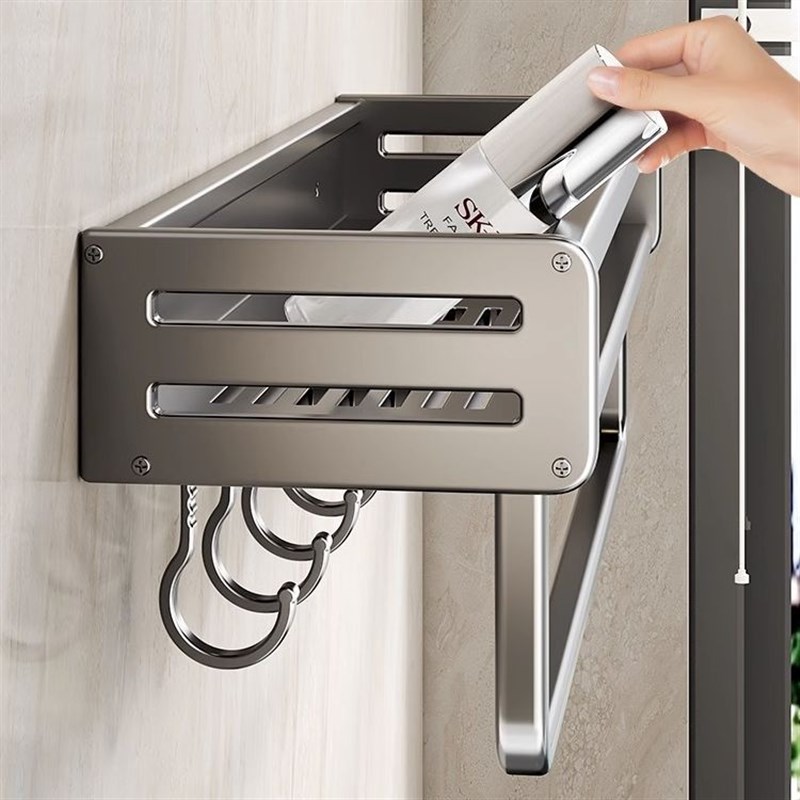 浴室卫生间置物架壁挂双层毛巾架洗澡间免打孔洗漱台收纳储物架子