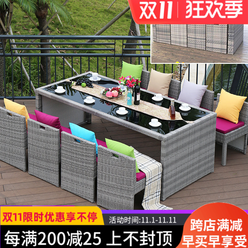 创意藤编家具藤椅五件套组合阳台休闲桌椅庭院户外藤椅茶桌靠背椅