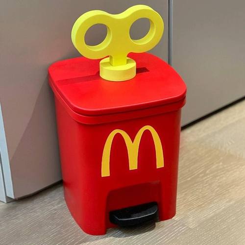 麦当劳发条垃圾桶diy家用大号大容量带盖高颜值卧室可爱创意脚踏