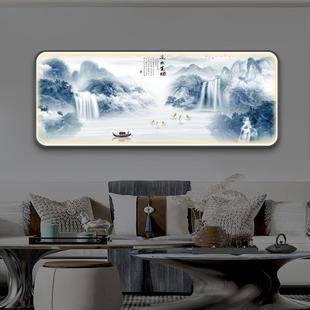 中式 大气山水挂画流水生财 客厅沙发背景墙装 饰画带led灯壁画横版