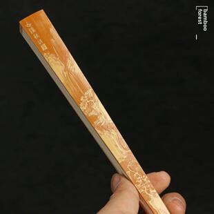 著名的李仁钢纯手工雕花山水老黄竹范文湾竹雕扇骨95寸竹折扇