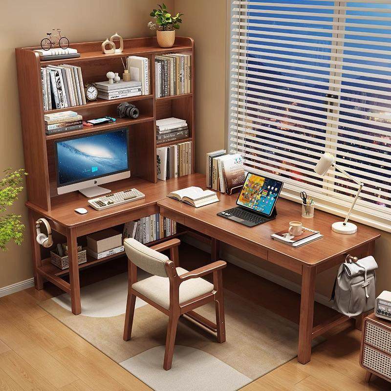 实木转角书桌书架一体学生家用书柜组合学习桌卧室L型拐角电脑桌,住宅家具,转角桌,淘宝优惠券,粉丝福利购,淘宝优惠卷