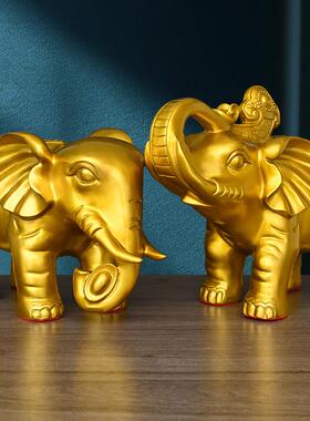 铜象摆件一对吸水大象纯黄铜招财象乔迁办公室店铺装饰工艺礼品