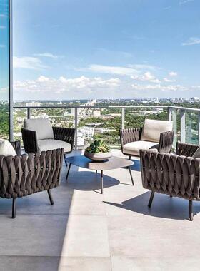 户外藤椅休闲 人沙发椅子编北HHS欧藤庭院花园台露台单茶几阳防水