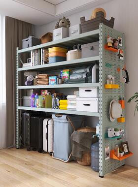 灰绿色下空式洞洞板货架阳台家用置物架多层行李拉杆箱客厅收纳层