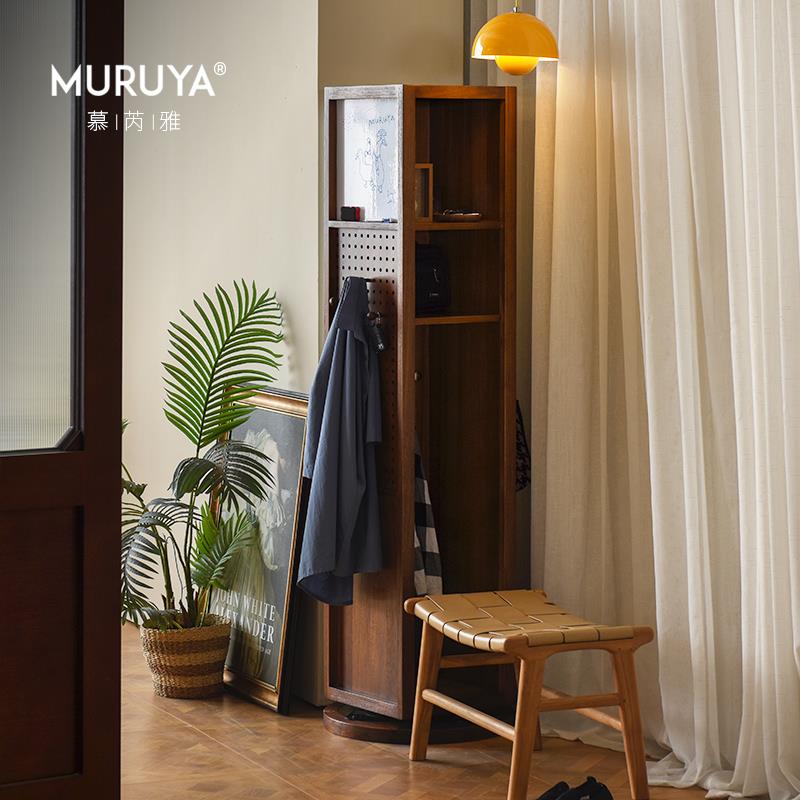 实木旋转镜柜家用落地全身镜复古收纳书柜展示柜玄关储物杂志架