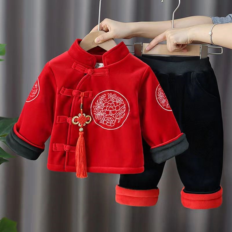 儿童唐装男童套装k冬装女宝棉衣两件套拜年服中国风新年装加厚礼