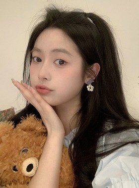 极速救命~紫色真的好q温柔!紫色蝴蝶结花朵耳钉甜美可爱耳夹无耳