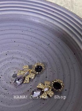 极速复古韩系紫色蝴s蝶结女团耳环甜美少女心无耳洞耳夹