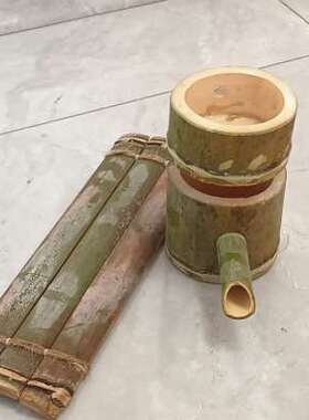 新品竹子流水鱼缸过滤石槽鱼池A增氧加湿器田园手工竹筒水风车摆