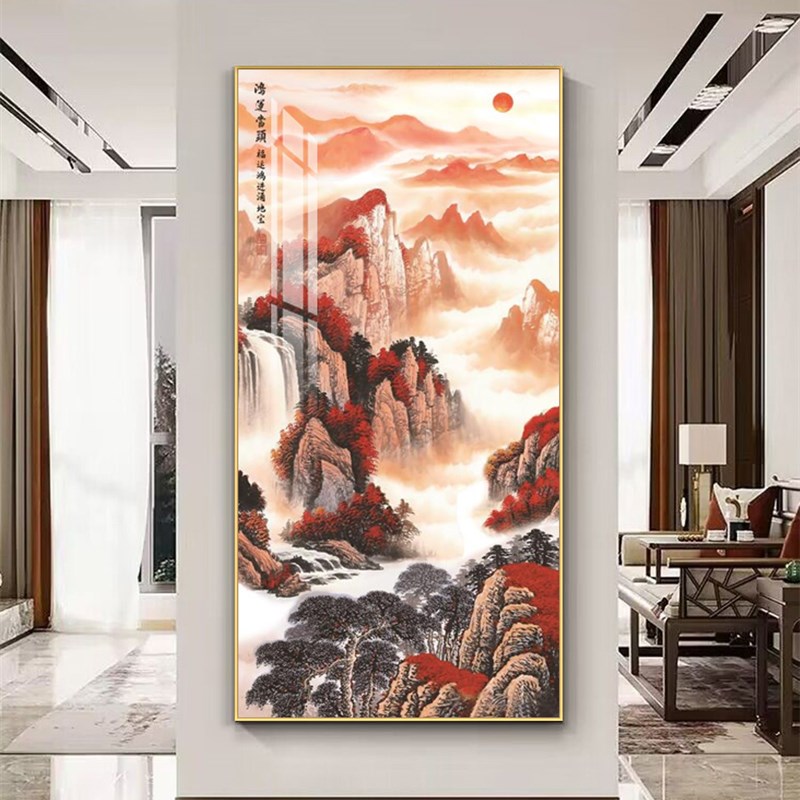 极速2023新款鸿运当头装饰画入户进门H玄关挂画走廊过道尽头山水