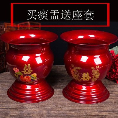 极速孙婚用品痰盂子桶色壶脚w红痰盂色庆尿 铁带夜盖壶红结婚陪高