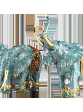 极速《吉c象迎财》纯铜招财大象摆件一对吉象吸水象轻奢客厅卧室