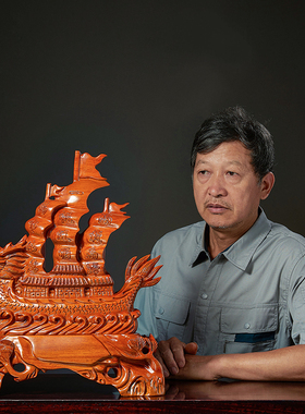 极速花梨木雕一帆风顺龙船摆件z实木客厅办公装饰品公司乔迁开业