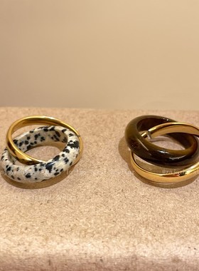 极速虎眼石交叉双圈戒指女独特设计感个性ins风时U尚百搭食指戒手