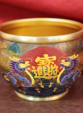 极速彩色彩绘家用客厅全真u黄铜米缸聚财纯铜百福招财进米铜聚宝