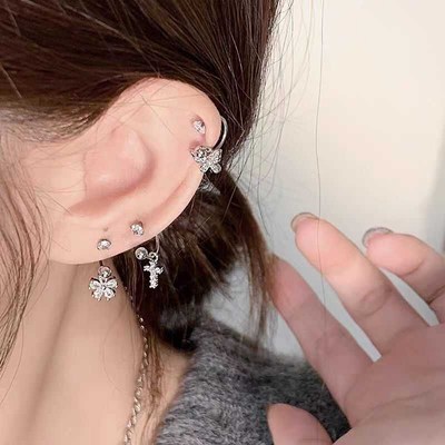极速祈祷之心微g镶锆石十字架马蹄环耳骨钉2025新款时尚百搭耳饰
