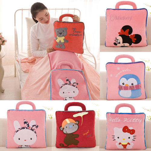 极速女生可爱粉色抱枕被子两用便携汽车午L睡小毛毯枕头二合一定