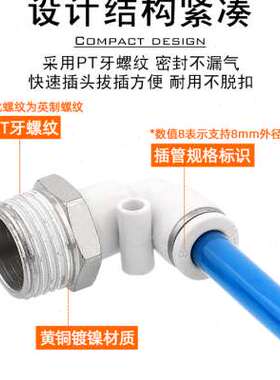 极速气动接头快插L型外螺纹PL4t-M5/6-01/8-02/10-03弯通白色接头