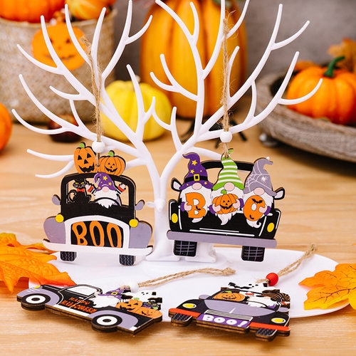 新品Halloweenh Decorations Pumpkin Dwarf Car Wooden Pendant