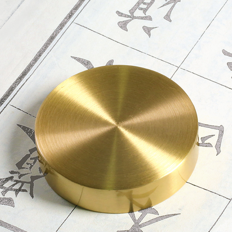 极速黄铜圆形镇纸镇尺摆件铜大号简约文镇特大号文房四Z宝礼品把
