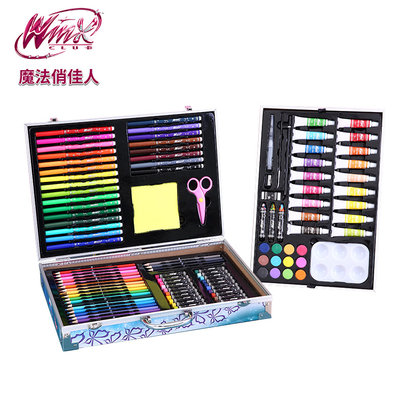 极速厂家儿童绘画套装小学生涂鸦蜡笔铝合金套装油画X棒彩色铅笔