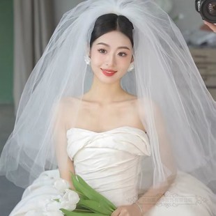 极速头纱新娘g主婚纱长版蓬蓬头饰结婚求婚领证照相馆摄影旅拍超