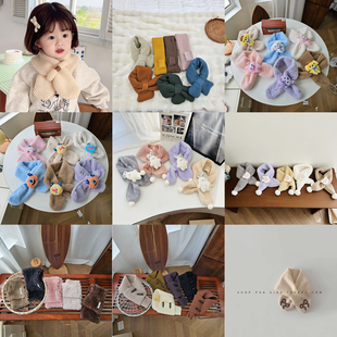 儿童围巾男童女宝宝围脖短款 冬季 交叉针织毛绒围脖 清仓特价