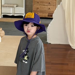 多巴胺帅气时尚 儿童防晒帽男童女孩渔夫帽速干登山大帽檐遮阳帽潮