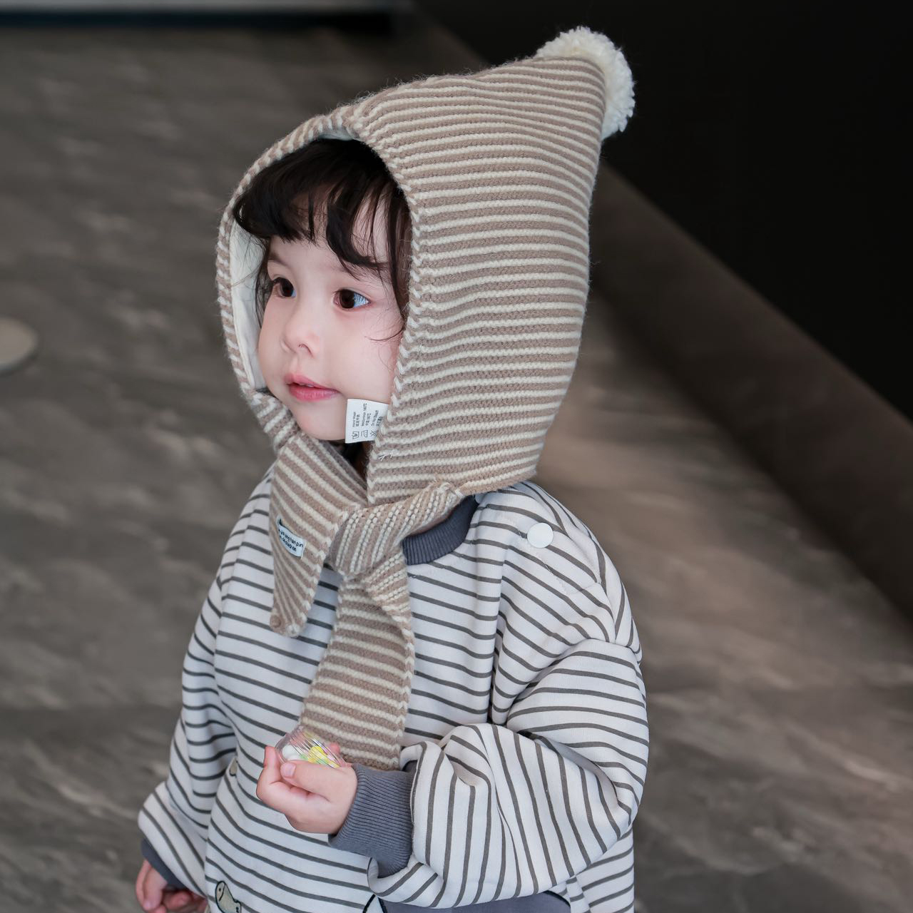 秋冬宝宝帽子围脖一体男童女宝宝毛线帽纯棉内衬护耳帽儿童针织帽