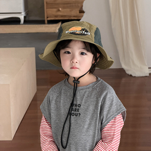 儿童防晒帽男孩帽子中大童美式 复古户外登山速干渔夫帽男童遮阳帽