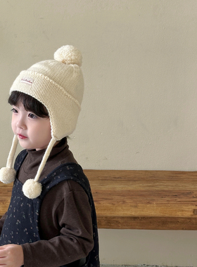 儿童帽子男童女孩毛线帽秋冬季宝宝帽子女童韩系洋气针织护耳帽潮