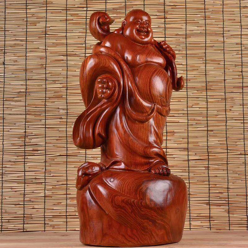 花梨木送宝弥勒木雕雕刻家居摆饰摆件客厅玄光书房装饰工艺品送礼