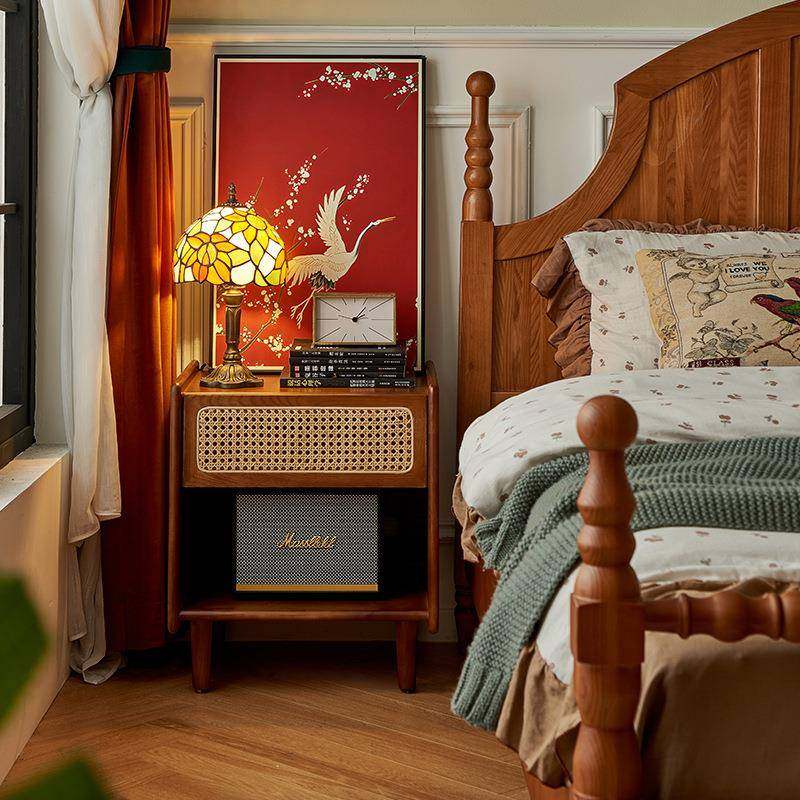 法式中古风纯实木藤编床头柜小型小户型卧室家用现代简约复古边柜,鲜花速递/花卉仿真/绿植园艺,其它园艺用品,淘宝优惠券,粉丝福利购,淘宝优惠卷