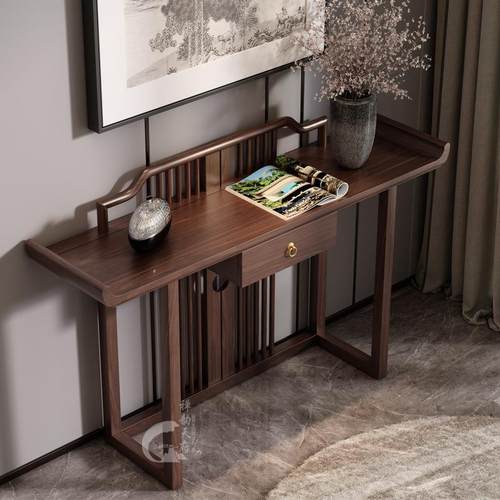 新中式翘台柜禅意端景台实木玄关桌窄边长条桌子靠墙家用隔断条案