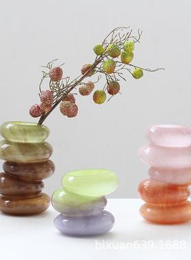 碧轩吕林霞灰色条纹玻璃花瓶灰色玻璃工艺品家居软装设计新品插花