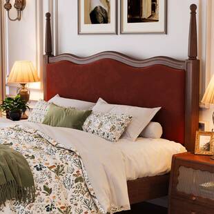 美式软包实木床主卧室家具一米八双人床1米5复古轻法式波浪大床铺