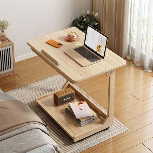 可移动翻转床边桌家用沙发边桌茶桌书桌原木风简易床上办公电脑桌