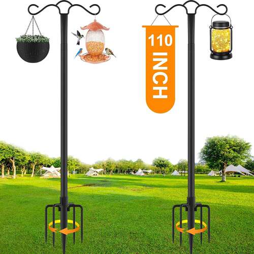 Double Shepherds Hook for Outdoor with 5 Prong Base 110 Inch