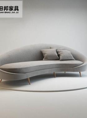 北欧浅灰色创意弧形布艺沙发现代简约酒店设计师异形双人三人沙发