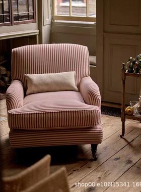 美式布艺单双三人条纹沙发客厅休闲酒店民宿设计师家具布艺沙发