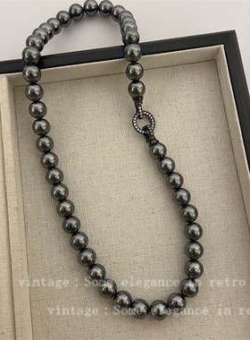 高级感项链大溪地色水晶珍珠项链小众复古法式气质优雅锁骨链配饰