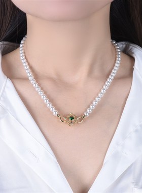 珍珠项链法式优雅串珠锁骨链复古简约新款项饰女法式复古高级感