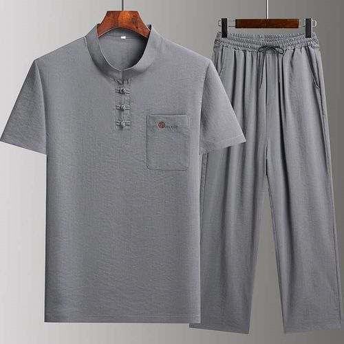 中国风男士睡衣夏季薄款短袖爸爸冰丝唐装中老年人家居服套装