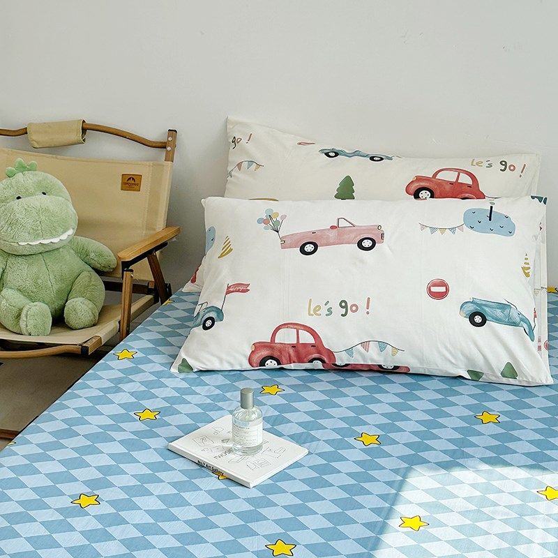 卡通小汽车纯棉枕套48*74单人学生幼I儿园儿童全棉枕袋枕头套定做