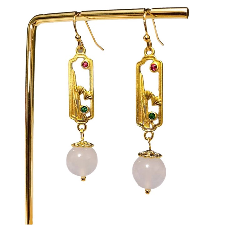 圆珠耳钩新中式长款水滴流苏耳坠小众个性新款复古耳环耳饰女