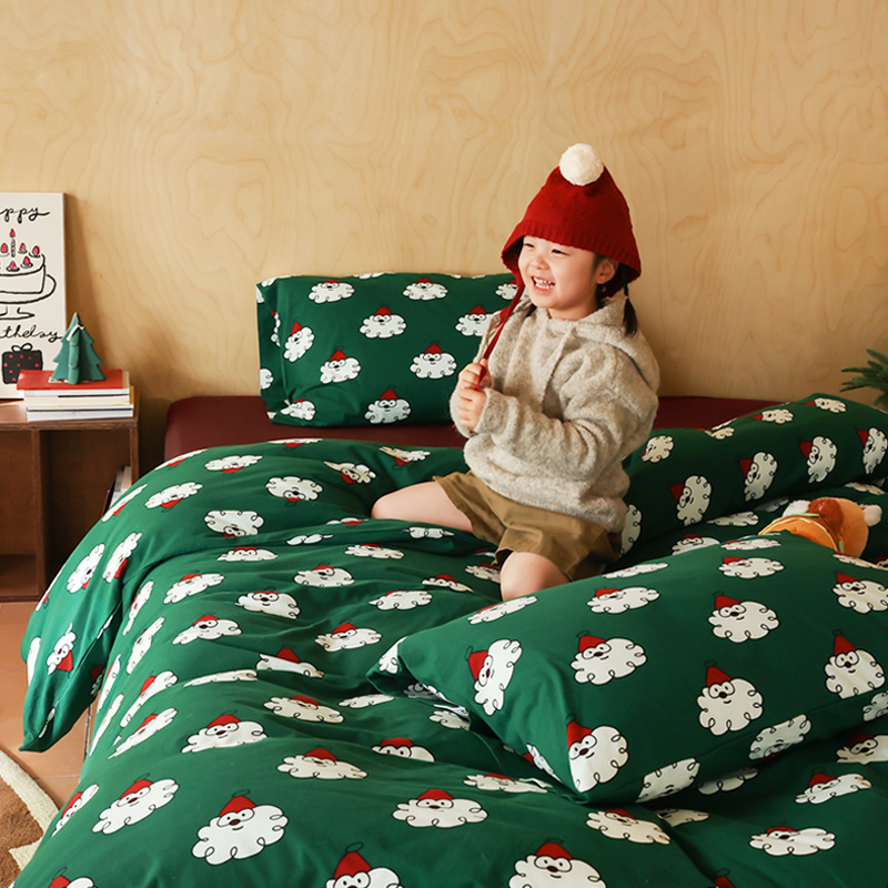 A类耶诞老人天竺棉四件套全棉纯棉100裸睡儿童针织棉被套床单床品