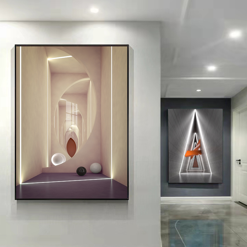几何抽象艺术玄i关装饰画后现代入户墙面挂画简约大气过道竖版壁图片